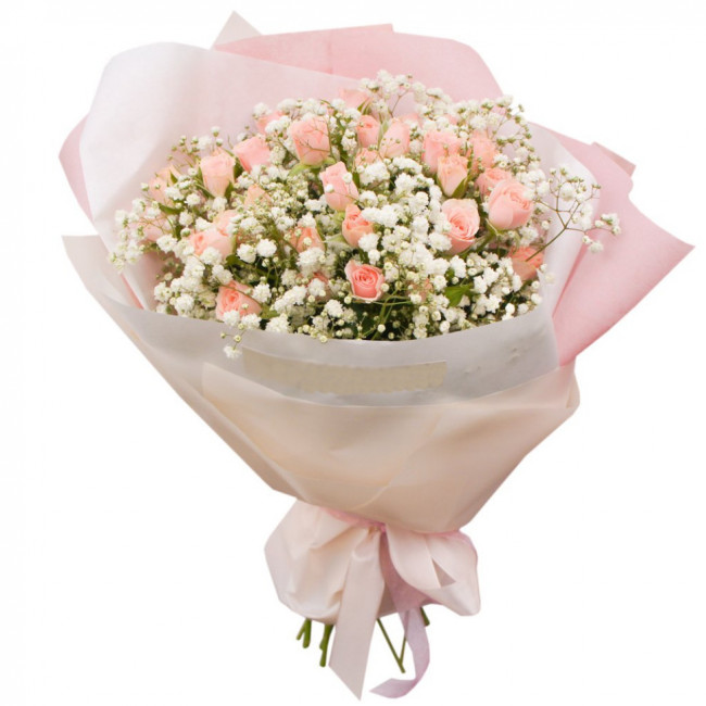 Букет цветов "Клубничный йогурт"